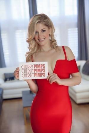 Cute blonde Charlotte Stokely celebrates a birthday with a cash gift on girlsabc.com
