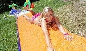 Sexy teen babe Ally Kay strips off bikini outdoor to show tits on girlsabc.com