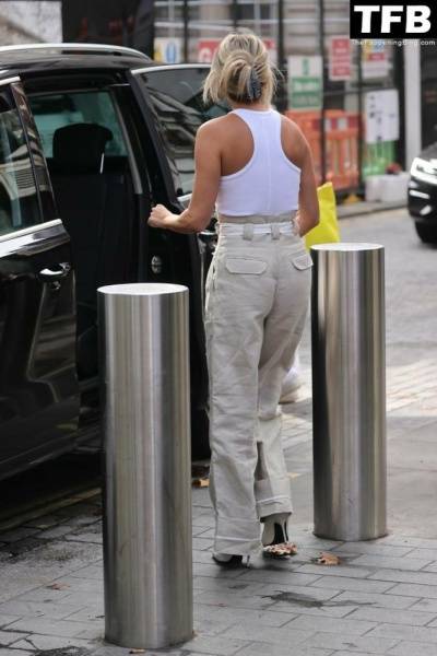 Ashley Roberts Leaves Little to the Imagination Stepping Out From Heart Radio Braless on girlsabc.com